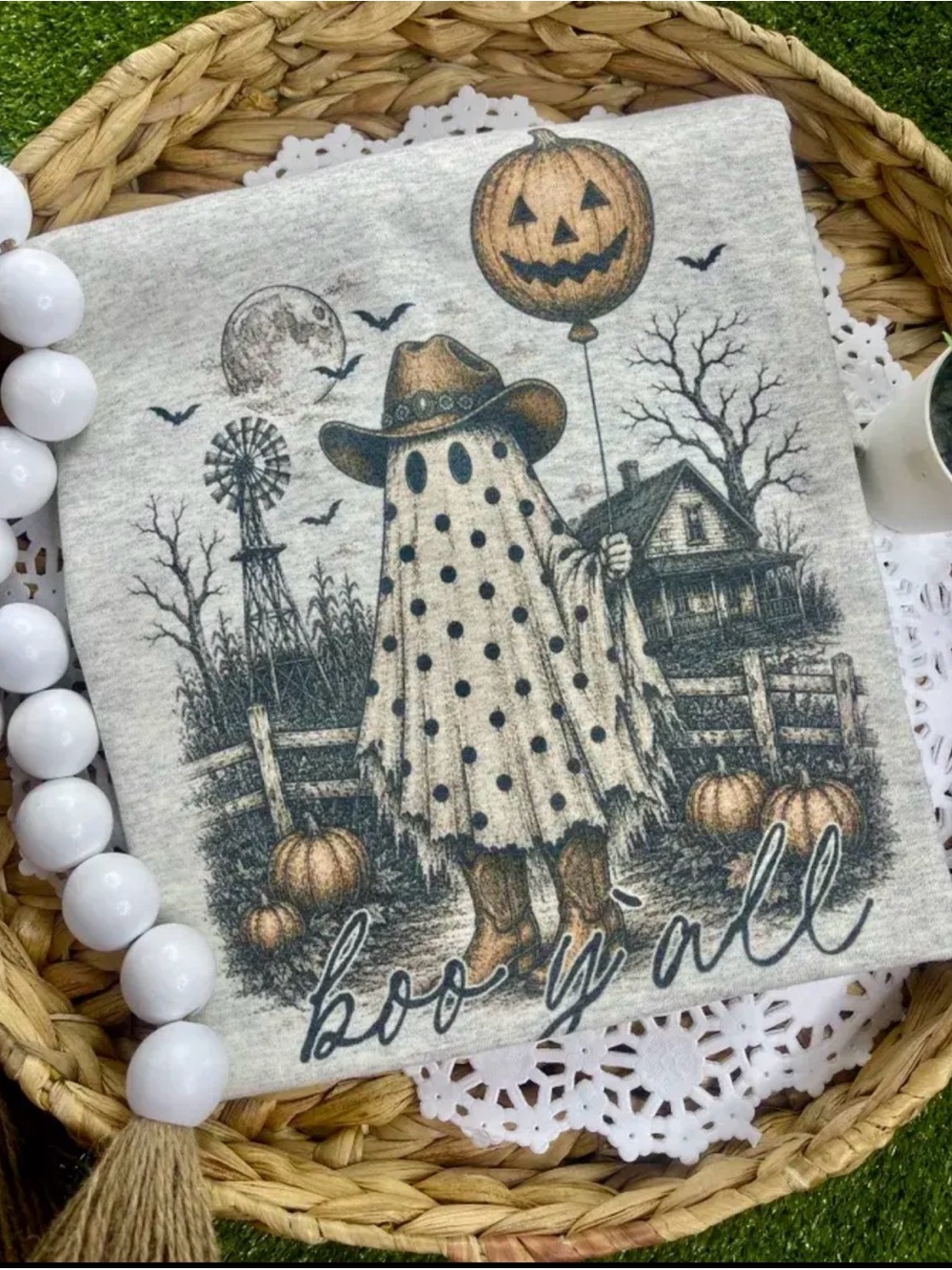 Boo Yall ghost Halloween spooky western boho washed graphic tunic top shirt tee